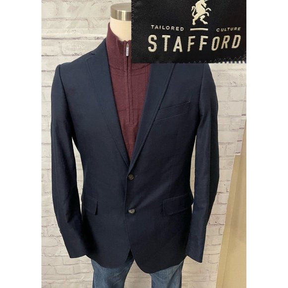 Stafford Size 40‎ Reg Signature Classic Fit Blue Sport Coat Blazer Jacket Cotton - Picture 1 of 11
